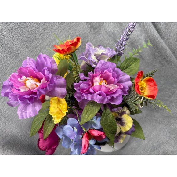 Artificial Floral Arrangement In White Painted Vase - Picture 2 of 5